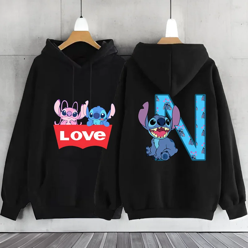 Cute Stitch A-Z English Letters Women\'s Sweatshirts Y2k Hoodies Long Sleeve Y2k Clothes Women\'s Sweatshirts Stitch Disney Hoodie