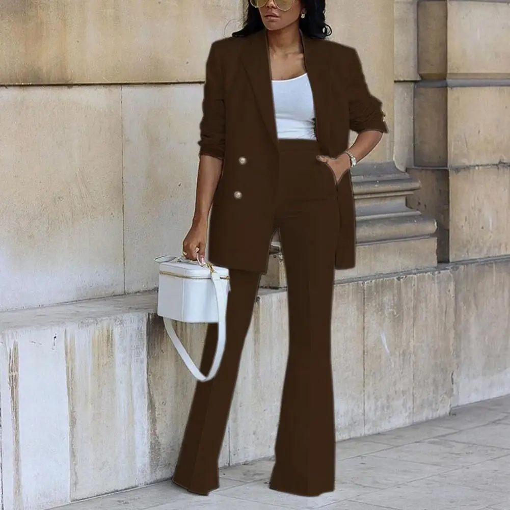 

Lady Wide Leg Trousers Elegant Women's Formal Commute Outfit Set with Double-breasted Coat Mid Length Cardigan High for Work