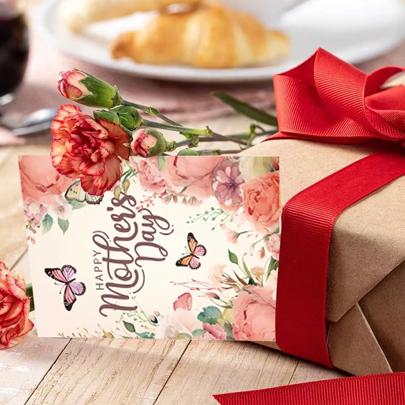 Mother's Day Greeting Cards With Sticky Envelopes, Floral Blank Note Cards, Gift Box For Mom