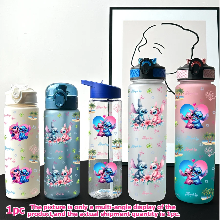 

1 шт., мультипластиковая бутылка для воды Disney Stitch Angel с принтом 23-32 унций, портативная спортивная чашка для воды, подарок на день рождения
