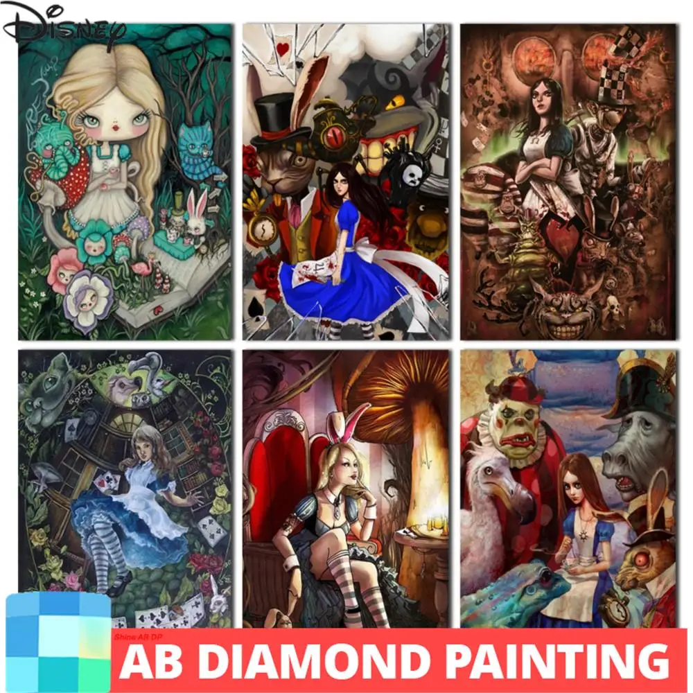 AB 이상한 나라의 앨리스 5D DIY 다이아몬드 그림 모자이크 자수 만화, 큰 눈 소녀 크로스 홈 장식, 어린이 선물