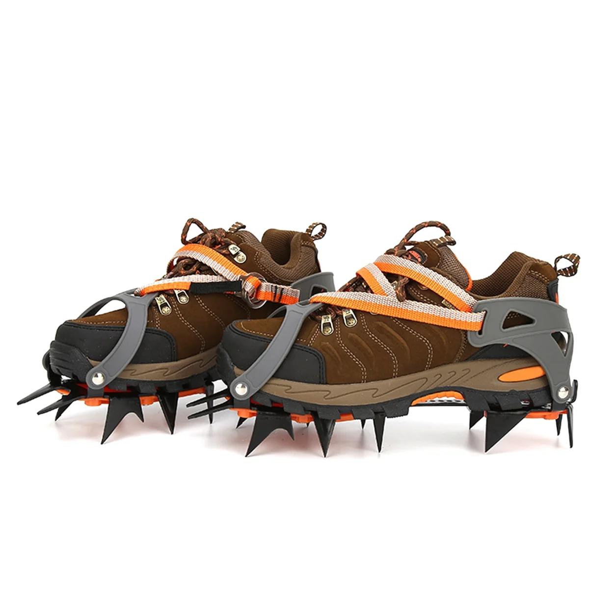 AAA04R Crampones de nieve y hielo de 12 dientes, cubiertas antideslizantes para zapatos de escalada, tacos con punta, Crampones antideslizantes para nieve para deporte