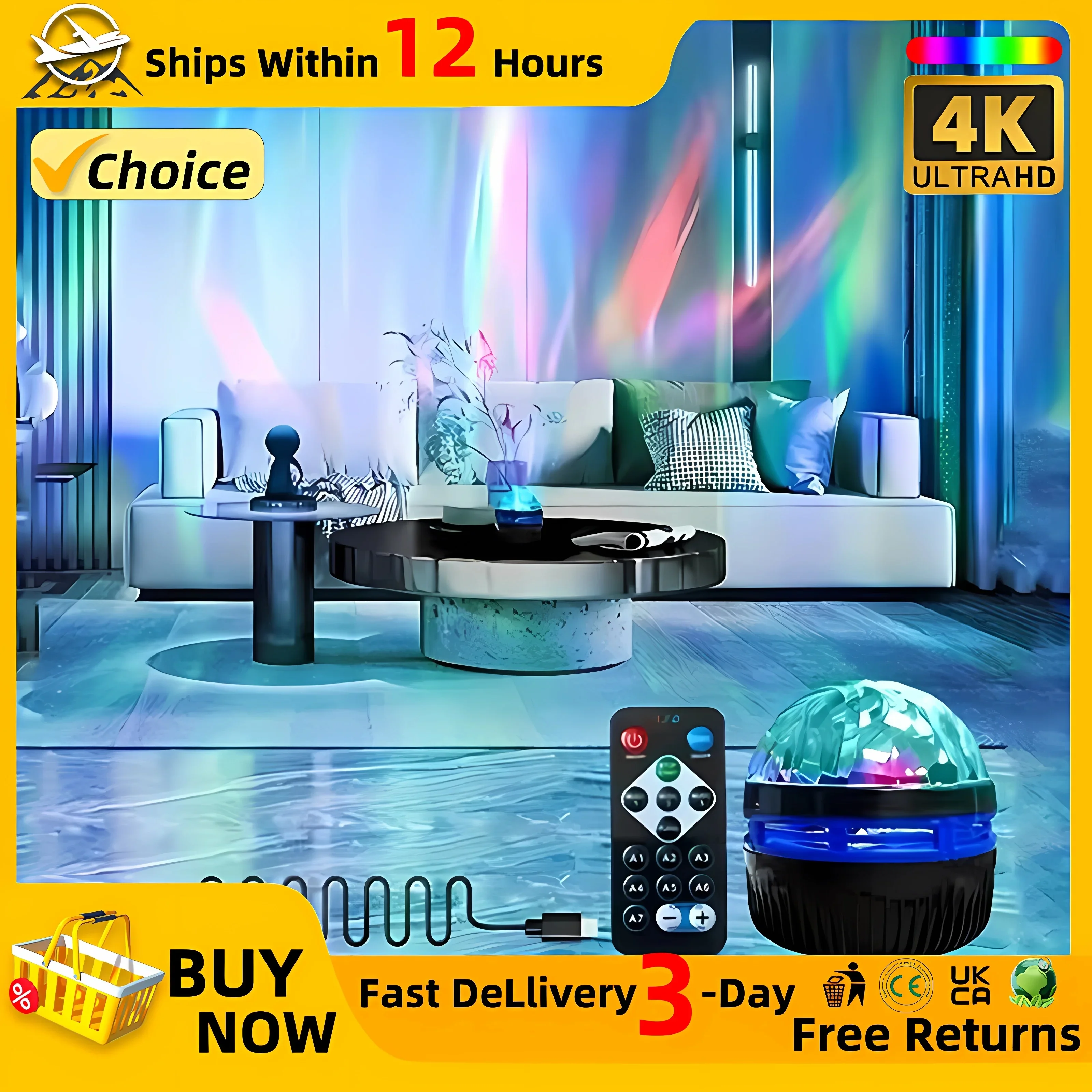 New USB Galaxy Projector Aurora 5V Night Light 360° Rotating GB Colorful NightLights with Remote Control for Home Theater Room