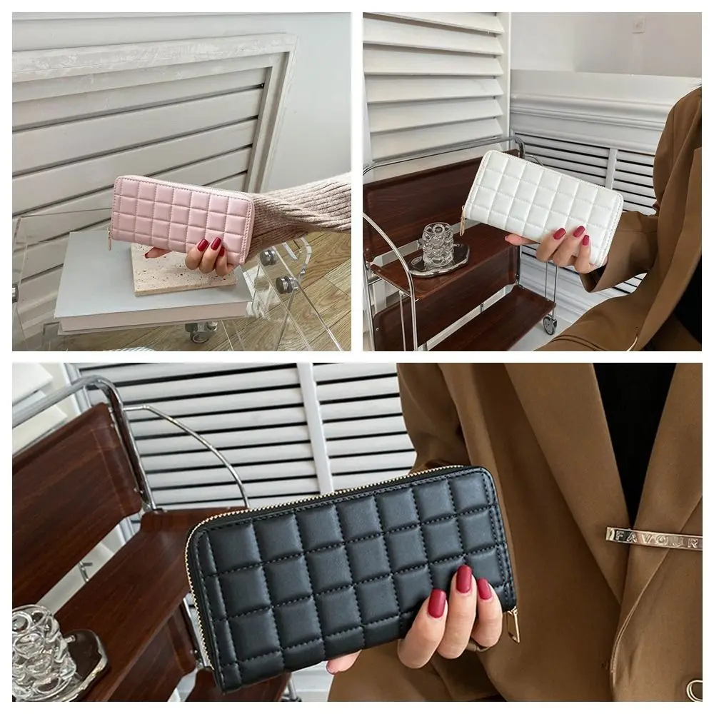 Elegant With Zipper Quilted Women's Wallet Money Pocket Multifunctional Long Hand Clutch Card Holder Luxury PU Long Wallet Lady