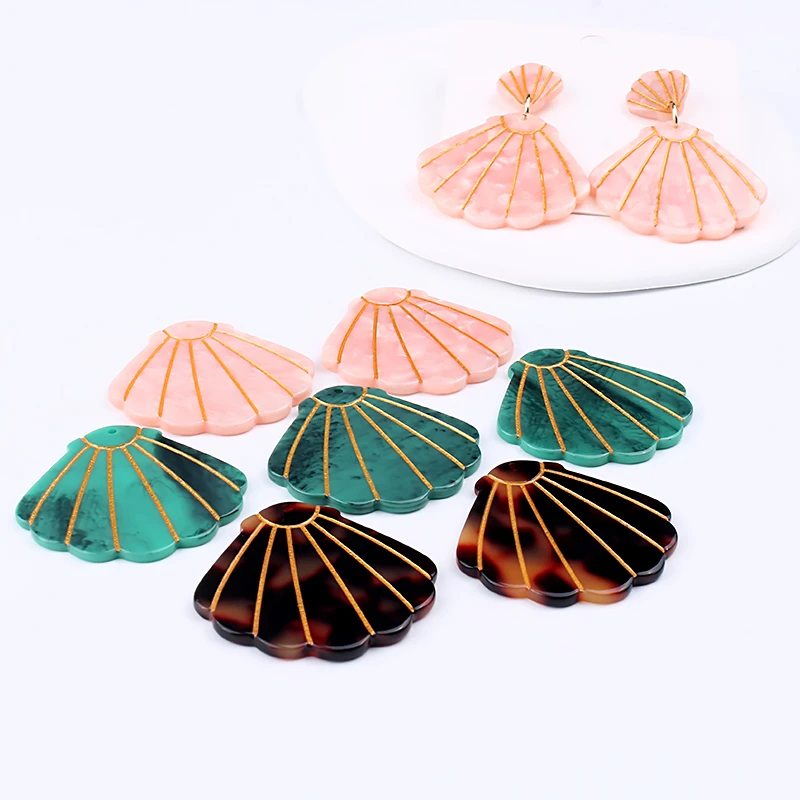 6pcs 39x39mm Green Pink Seashell Shape Charms Pendant for Earring Necklace Keychain Headwear Resin DIY Jewelry Making Supplies - Image 4