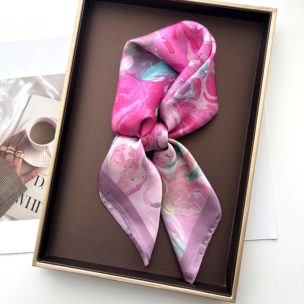 

Elegant Print Women Silk Scarf Imitation Satin Neckerchief Foulard Square Hairbands Female Scarves Shawls Wraps