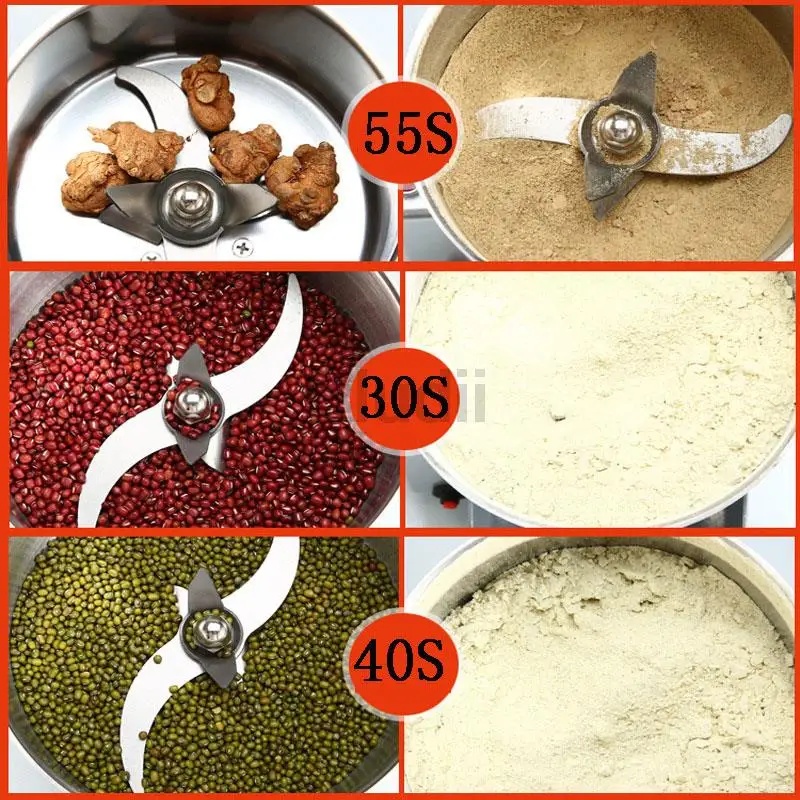 Mesin Penggiling Biji-bijian, Rempah-rempah, Sereal, Kopi, Makanan Kering, Tepung, 1000G/2000G, Baja Anti Karat 304