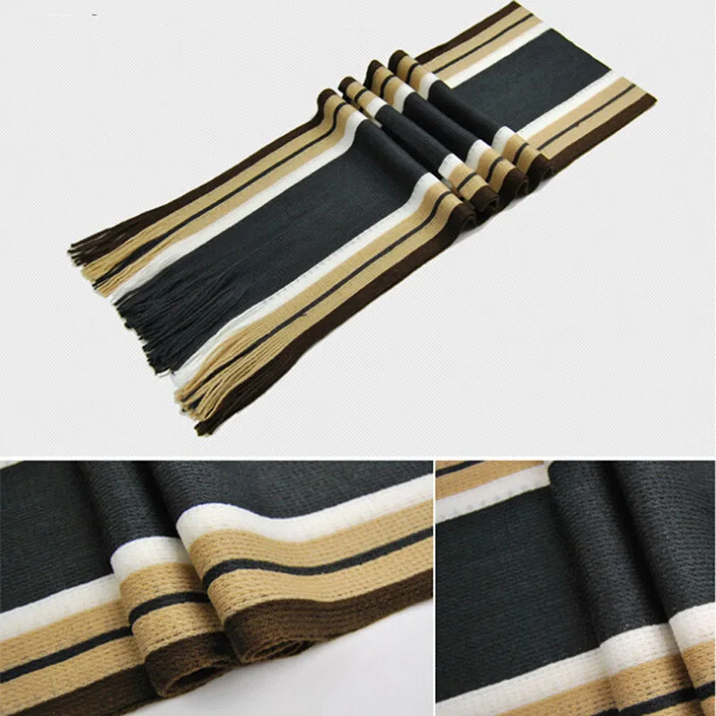 Classic Striped Outdoor Scarves Men Cashmere Soft Knitted Striped Scarf Long Tassel Neck Warmer Men\'s Winter Scarf