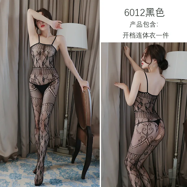 

Длинное нижнее белье Night Passion, женское сексуальное боди на бретельках с открытой промежностью, ажурные чулки, экспорт 6012