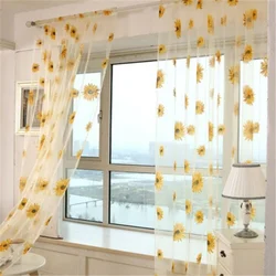 2PCS Sunflower Window Panels Drapes Curtains Sheer Voile Tulle Home Room 100*200cm