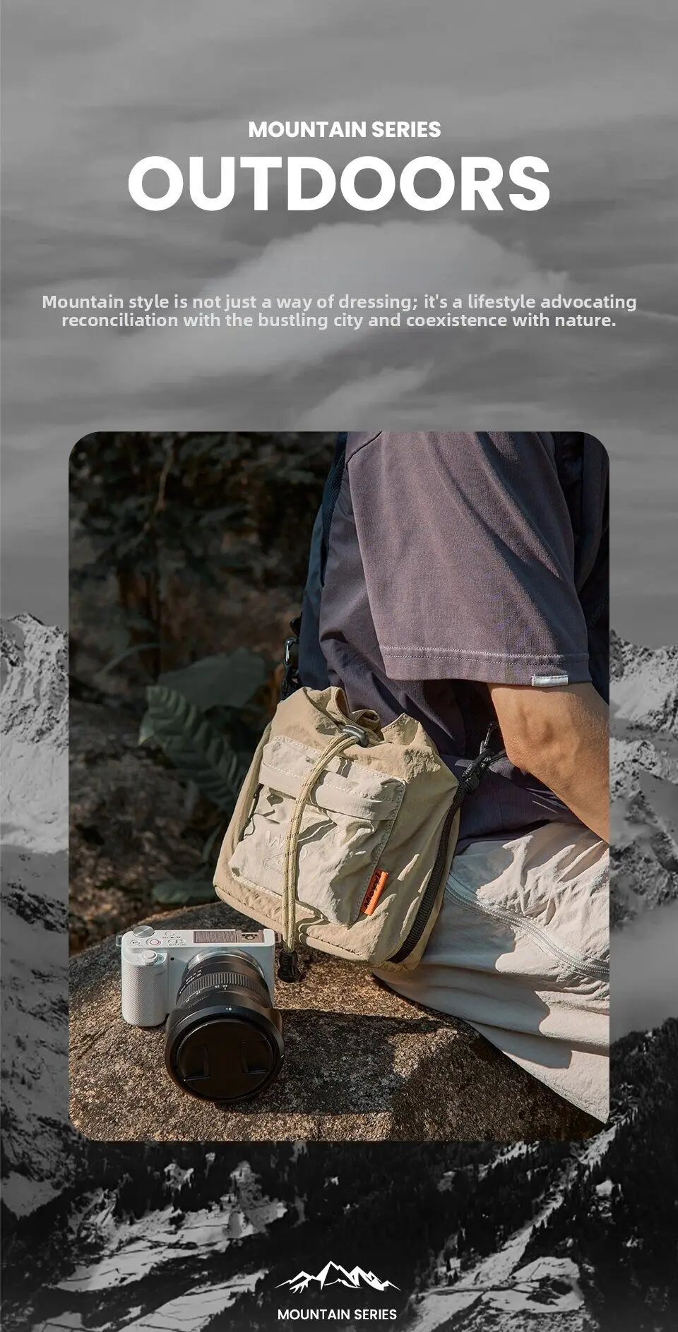 MOYYI Leichte Spiegellose Kameratasche für Outdoor-Wanderungen Lässige Umhängetasche mit Kordelzug und Inneren Flanell-Stofftaschen – Detail 2