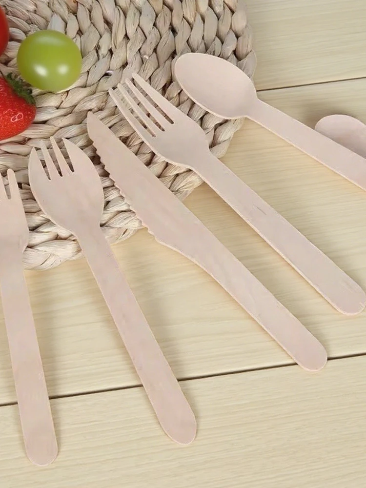 Fourchettes en bois jetables, cuillères, couteaux adaptés au Dessert, crème glacée, fruits, vaisselle, cuisine, fournitures de mariage et d'anniversaire, 50 pièces