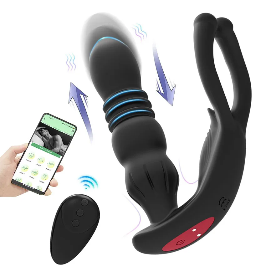 Telescópico vibratório Butt Plug para macho, massageador de próstata, Delay Ejaculação Anel App Control, controle sem fio, Dildo