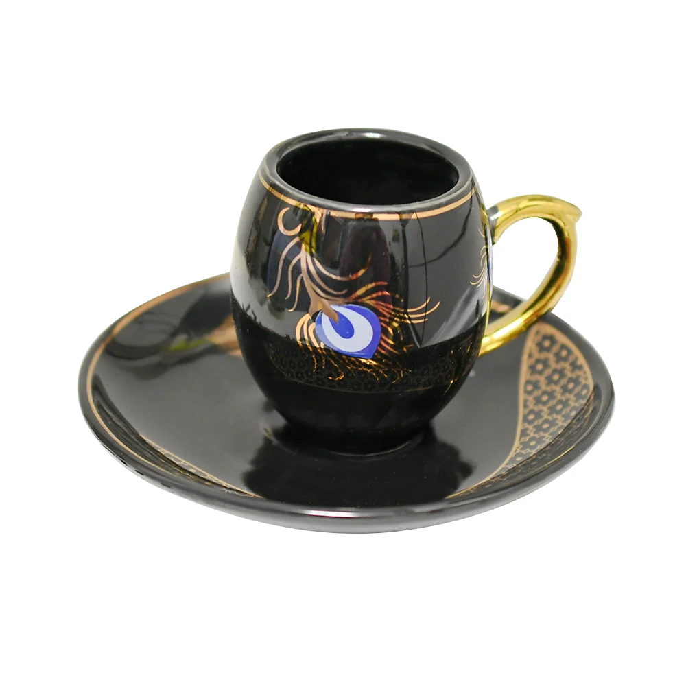 Popular 90ml ceramic bulk Arabian gold marble espresso ceramic coffee cup 6-piece set