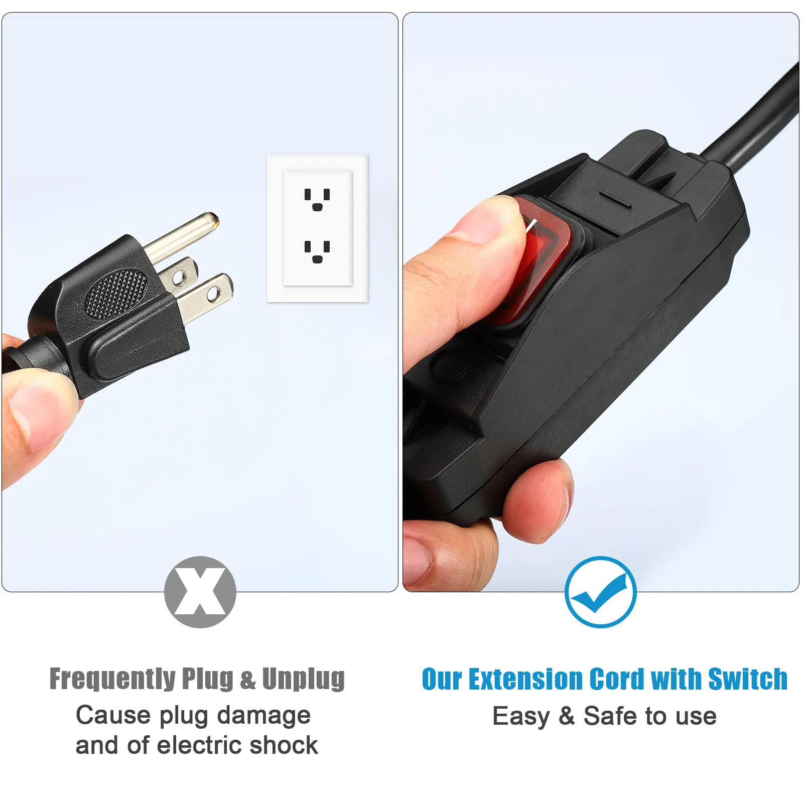 1/2Pcs Outdoor Extension Cord with Waterproof Switch 3 Prong Extension Cable 1875W 14AWG Switchable Power Cord for Appliances