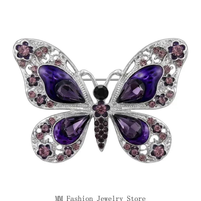 Sparkling Butterfly Brooch Alloy Metal Rhinestones Decors For Women Gift D0UB