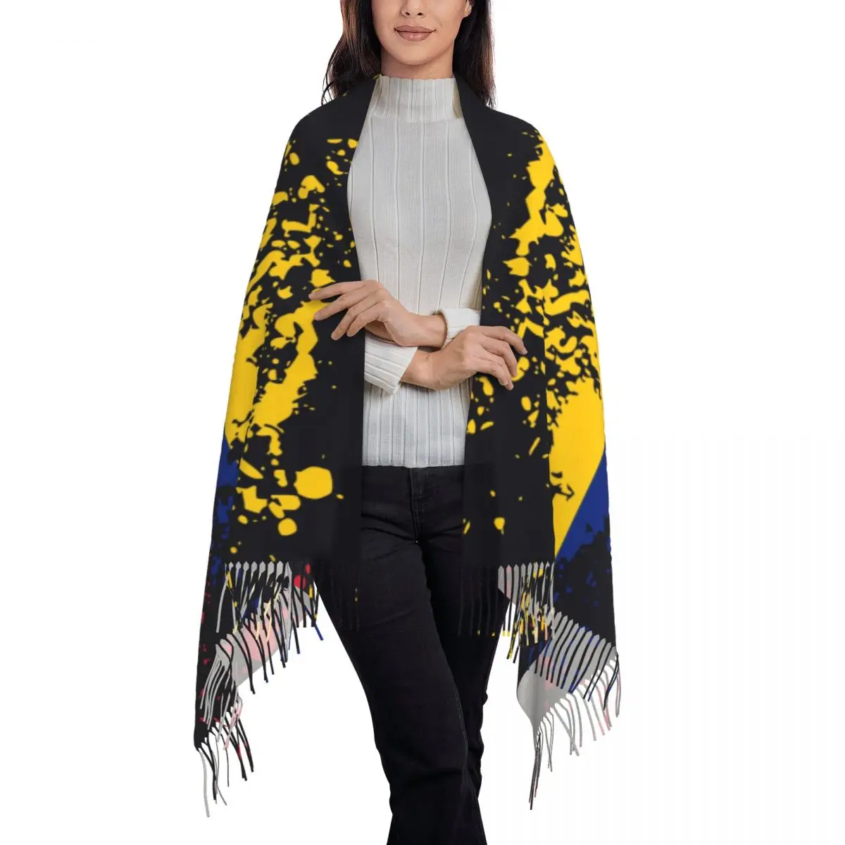 Venezuela Flag Ink Splatter Tassel Scarf Women Soft Bolivarian Republic of Venezuela Shawl Wrap Lady Winter Scarves