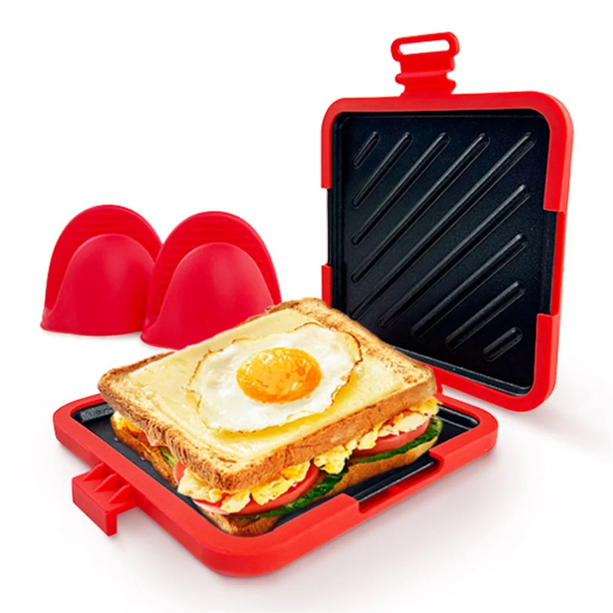 FSLH Microwave Toastie Sandwich Maker Fast Cheese Dishwasher Safe No Electricity Needed Red