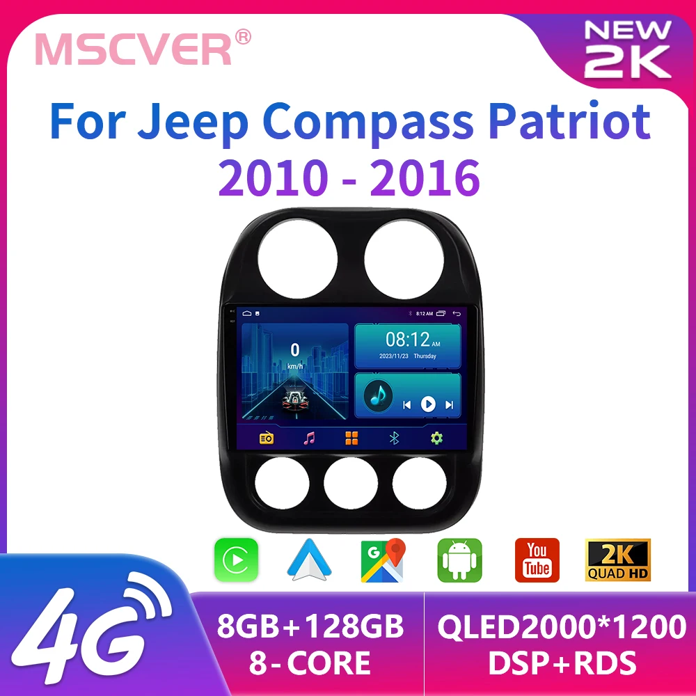 

2Din Android 13 For Jeep Compass Patriot 2010-2016 Car Radio Multimedia Video Player Navigation GPS Carplay Autoradio Stereo DSP