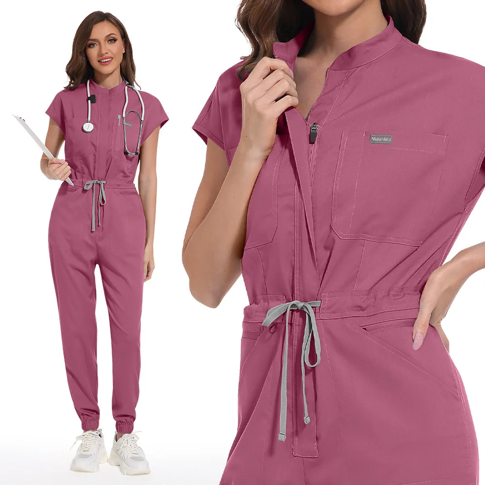 Jumpsuit Set With Multifunctional Pockets And Stand Up Collar, High-Quality Operating Room, Hospital Work Uniform Set, Unisex