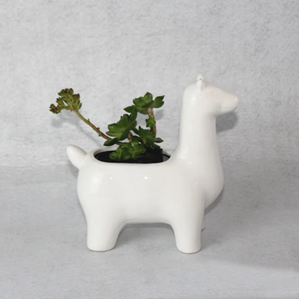 

Alpaca Shaped Ceramic Flower Pot for Succulents Cactus Plants Desktop Office Home Decor Kawaii Animal Planter Bonsai Pot