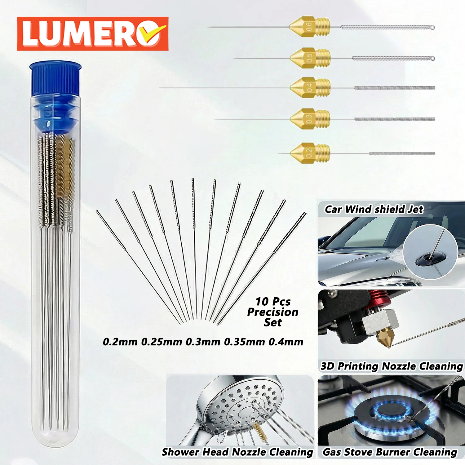 10Pcs Car Windscreen Jet Nozzle Washer Tool Stainless Steel Wiper Nozzle Cleaning Kit For 3D Printer Jets,Gas Stoves,Shower Head