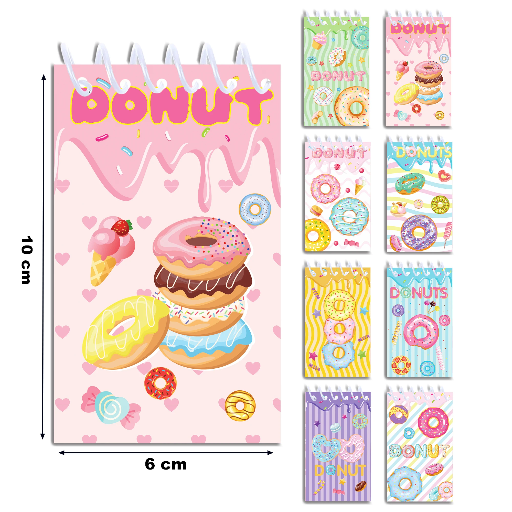 128 Seiten Donut-Muster Mini-Spiral-Taschen-Notizbücher, Notizblock, Spulen-Broschüre, Notizblöcke für Büro, Schreibwaren, Schultagebücher