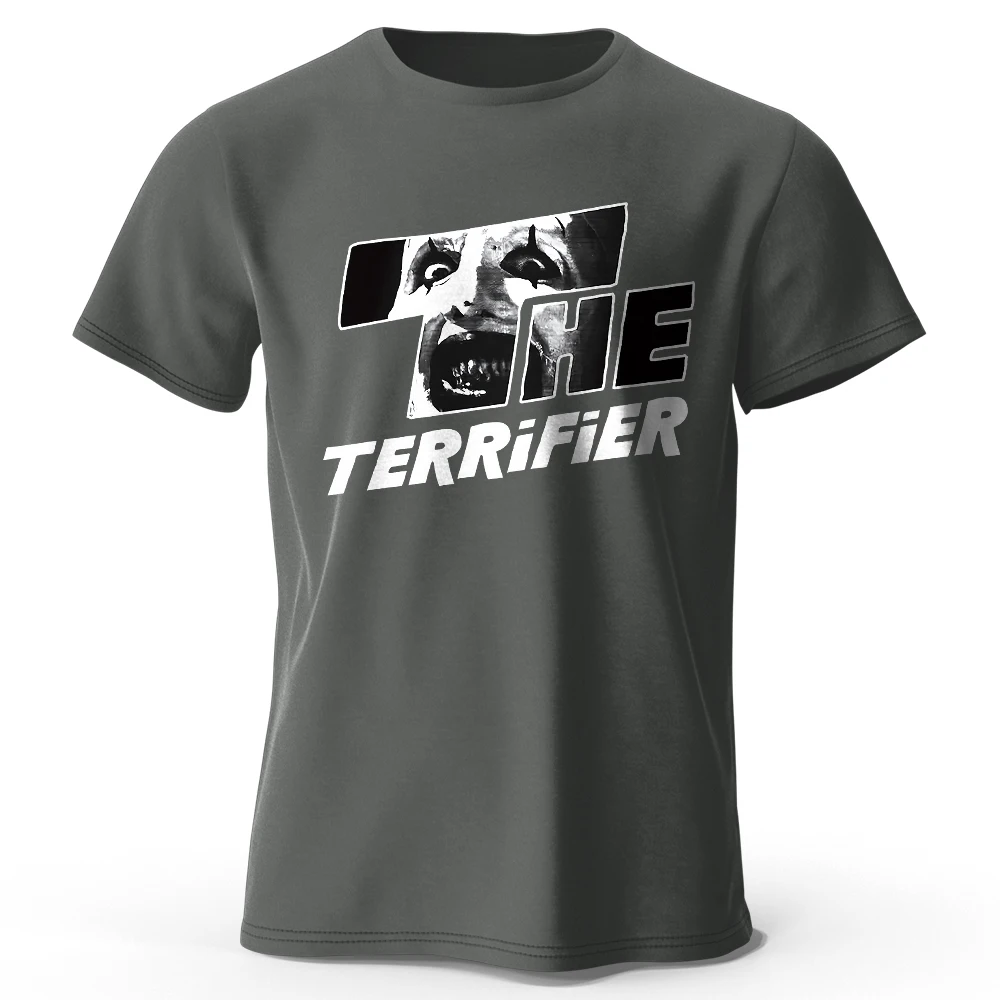Herren The Terrifier Bedrucktes T-Shirt aus 100 % Baumwolle, übergroße Horror-Grafik-T-Shirts für Damen, Sommer-Tops, Kultfilm, Streetwear