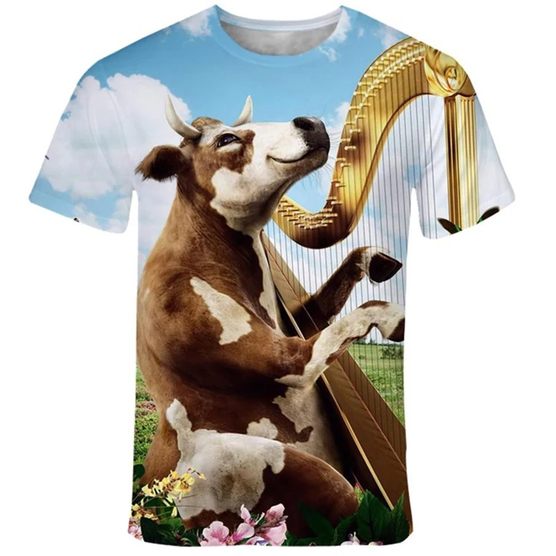 Funny Designer Cow T-shirt Men's Clothing Short Sleeves O-neck T Shirt 3D Printed Cute Animal Farm Outdoor Casual Fashion Tees