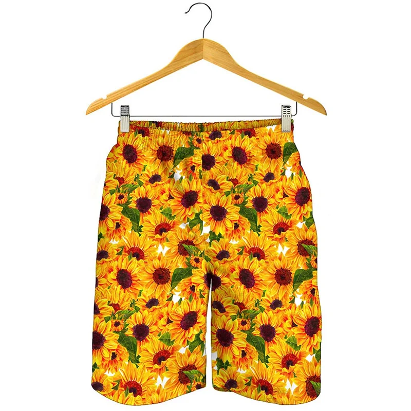 Fashion Blooming Sunflower 3d Print Beach Shorts For Men Hot Sale Plants Floral Graphic Swimming Trunks Surfing Board Shorts