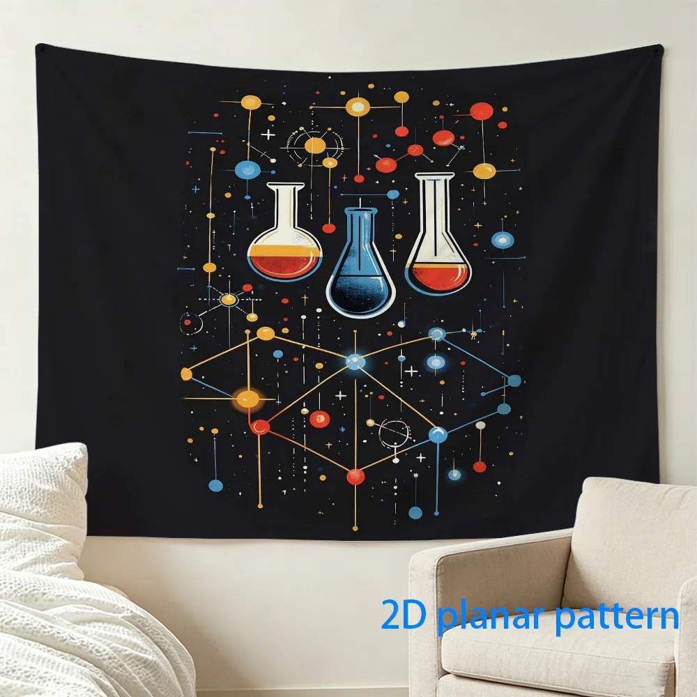 Chemistry Flask Tapestry, Science Lab Wall Hanging, Molecule Structure Art Decor, Physics Education Background Cloth for Dorm
