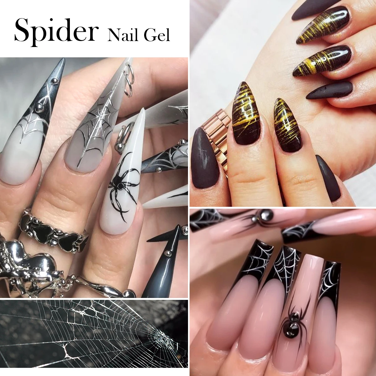 8ml Spider Drawing Nail Gel Polish Black White Long Lasting High Elasticity Liner Painting Gel Polish for Home DIY Vernis Design