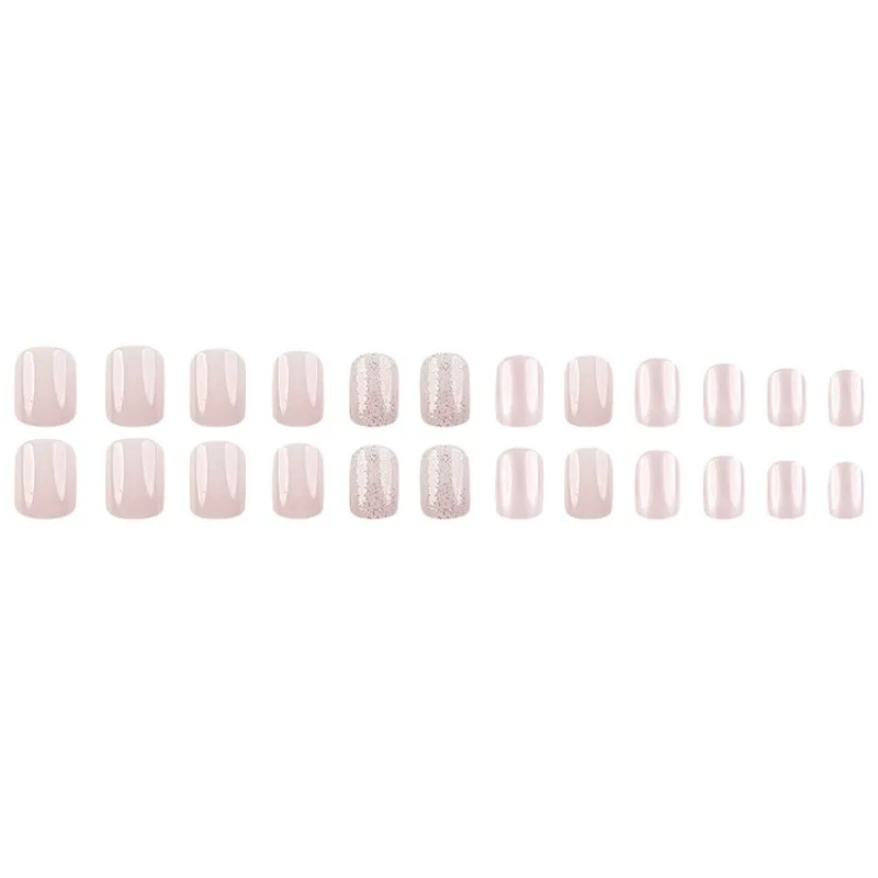 24 pçs unhas rosa imprensa ons curto doce moda dicas de unhas unhas falsas com cola auto-prego simples pronto-feito unhas artificiais 2025