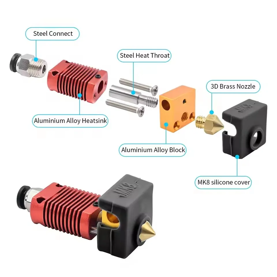 3D Printer Ender 3 Metal J-Head CR10 MK8 Hotend Extruder Kit Heat Block Nozzle Heater Thermistor for CR10s Pro Ender3 V2 Ender 5 view 5