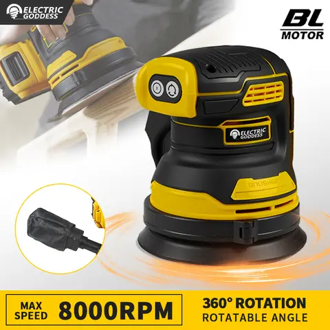 Dewalt 20V 배터리 용 전기 여신 브러시리스 샌더 디스크 8000rpm 무선 목공 샌딩 퍼티 연마 전동 공구 
