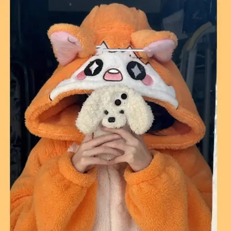 

Anime GAME Hinata Shoyo Night-Robe Autumn Winter Thickening Coral Fleece Long Sleeves Trousers Suit Cartoon Warm Leisure Wear Fe