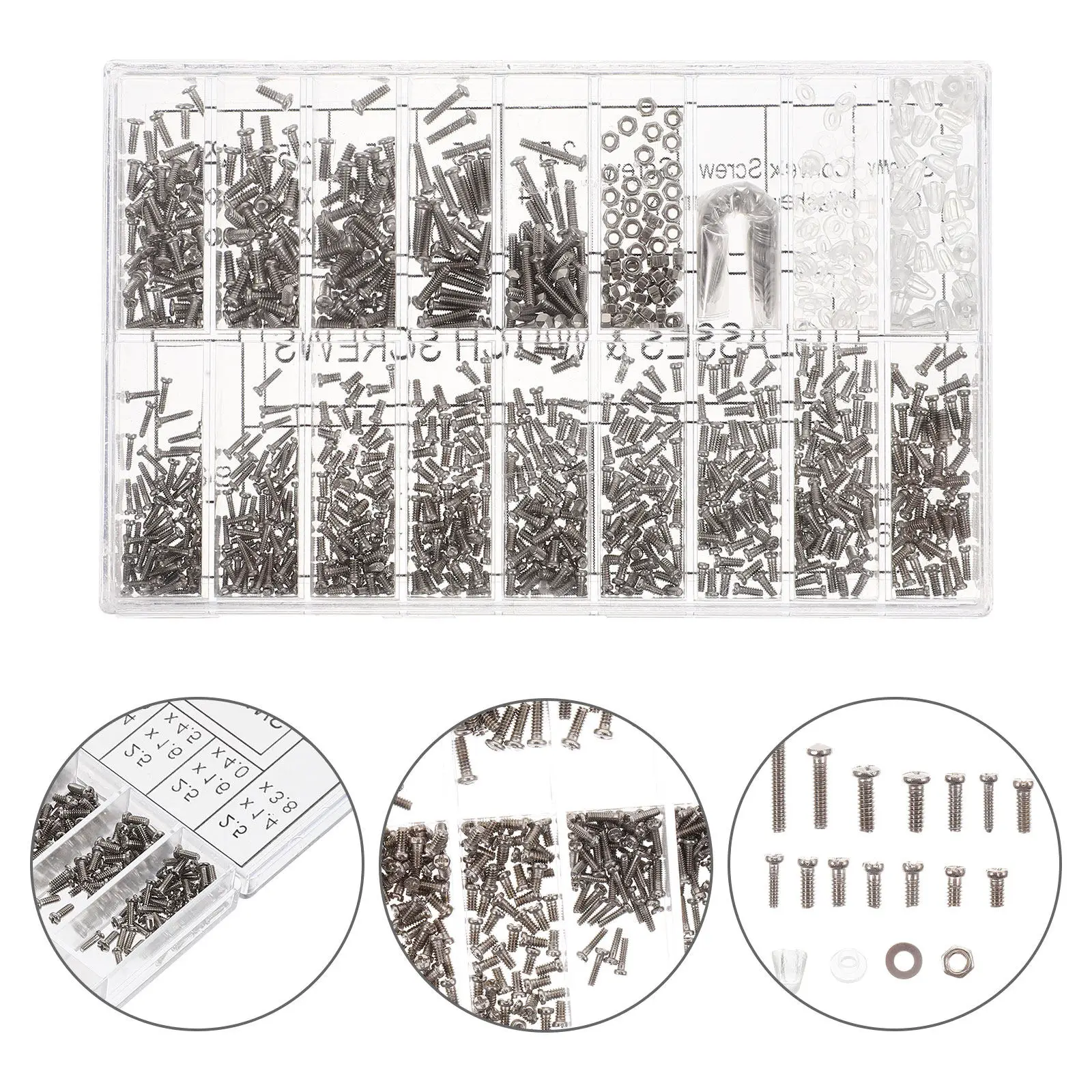 

1Set Professional Glasses Screws Assortment Kit with Storage Compartment Replacement Screws for Eyeglasses Sunglasses Watches