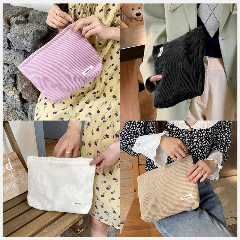 Soft Large Cosmetic Bags Women Neceser Makeup Toiletry Bag Fashion Travel Make Up Bag Corduroy Brush Pencil Organizer Case