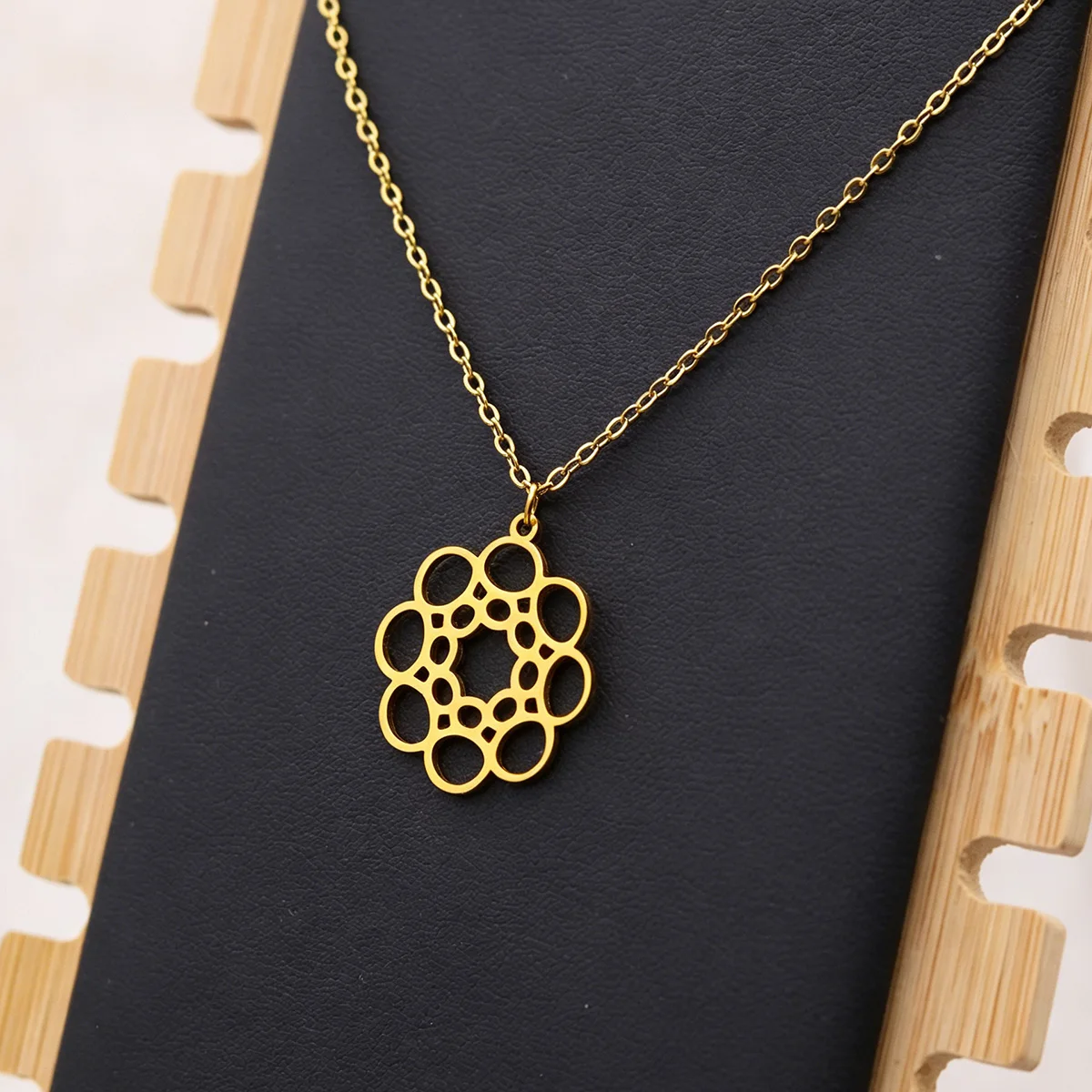 Todorova Women's Necklace Flower of Life Mandala Runes Sacred Geometry Hollow Circle Pendant Jewelry Accessory