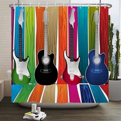 Musical Note Guitar Shower Curtain Music Rock style Print Waterproof Fabric Bathroom Curtains With Hooks Home Decor Curtain