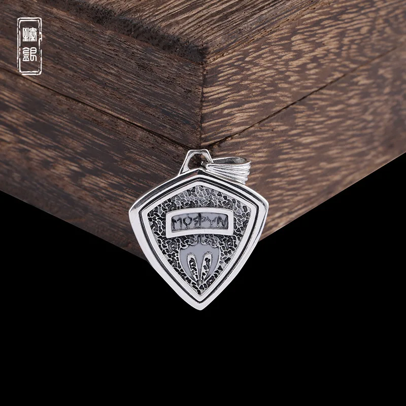 S925 Silver Trident Shield Pendant with European and American Personality Trend Pure Silver Necklace Retro Punk Sweater Chain Si