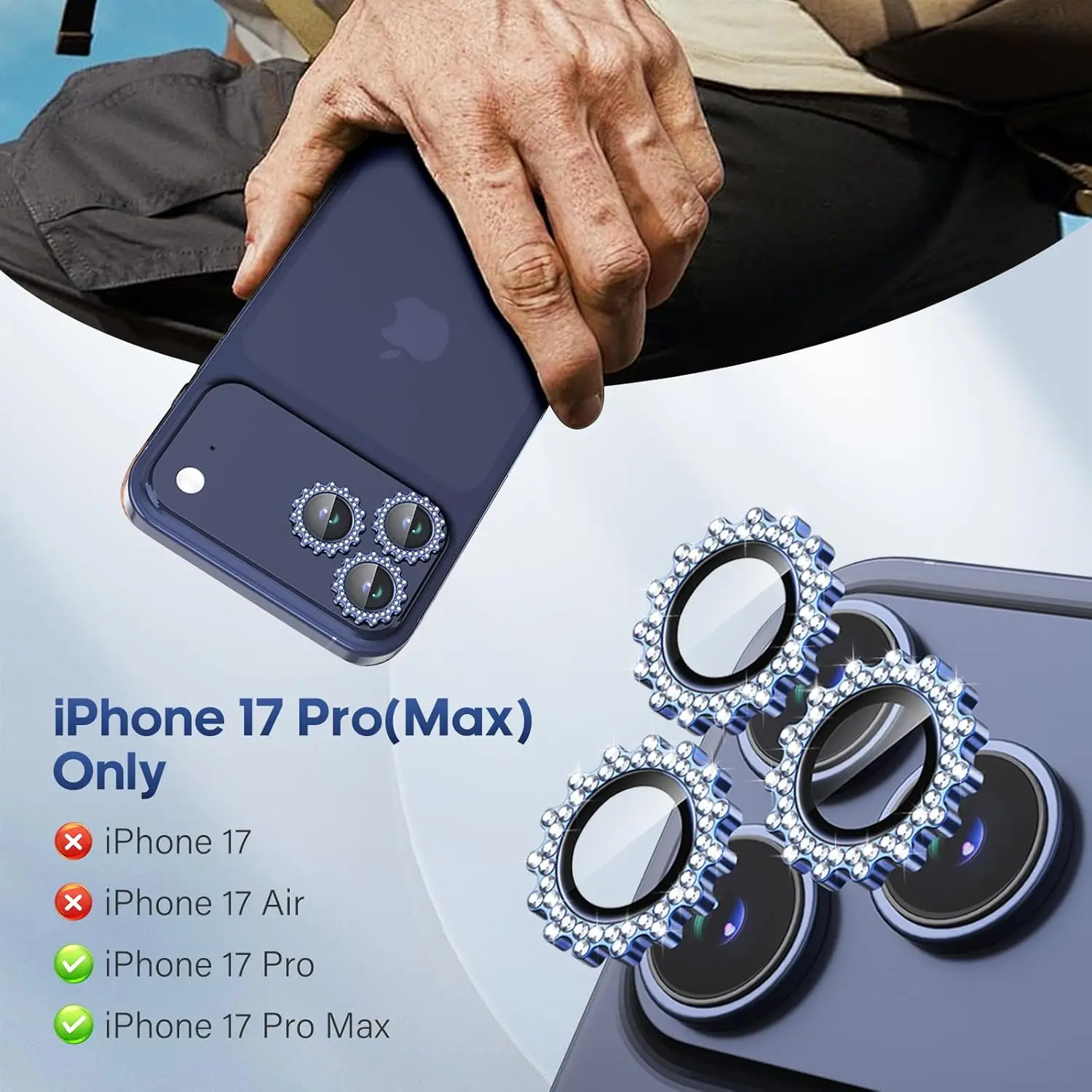 Bling Diamond 3D Gear Metal Frame Camera Protector for IPhone 17 Pro Max 17Pro Alloy Lens Tempered Glass Film Ring Cover Cap