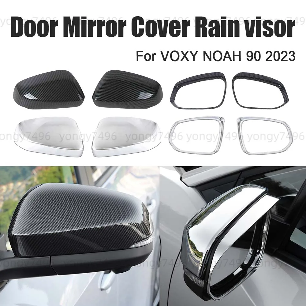 

Car Upgrade Carbon Fiber Chrome Silver Door Mirror Cover Rain Visor Trim For Toyota VOXY NOAH 90 2023 Car Rearview Accessories