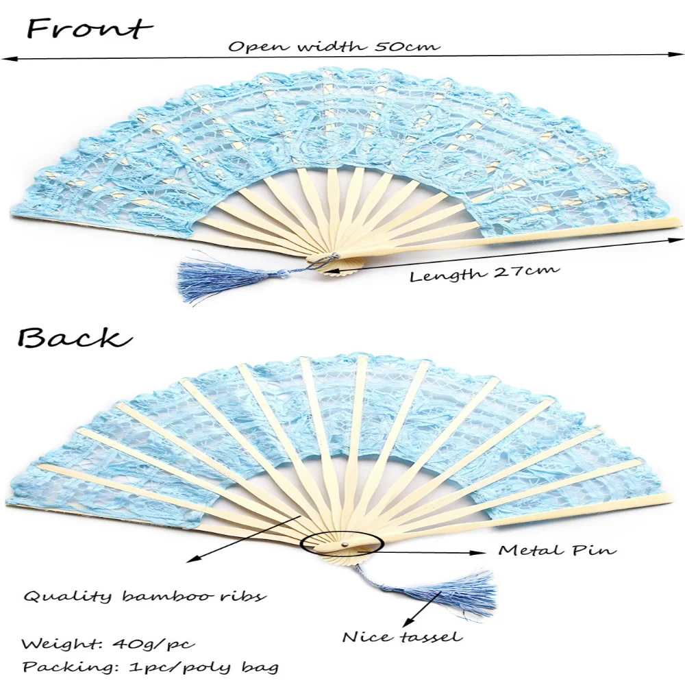 Embroidery Chinese Dance Hand Fan Party Wedding Prom Bamboo Hand Folding Lace Fabric Retro Craft Gift Fan Home Decoration 27cm