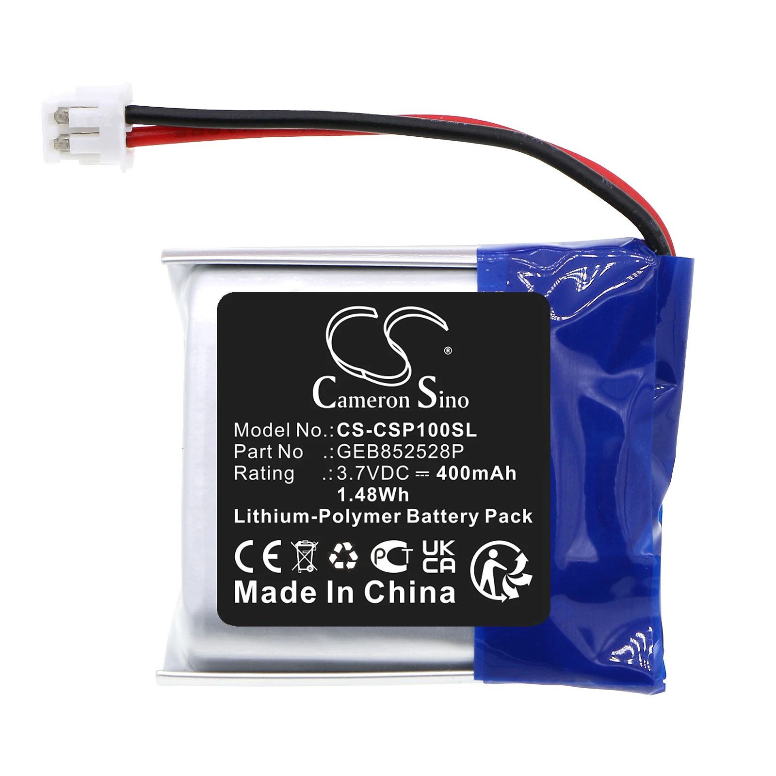 Batería de repuesto CS para receptor Conversor Pro, transmisor Pro CNPROV1BAT, micrófono GEB852528P 400mAh / 1.48Wh