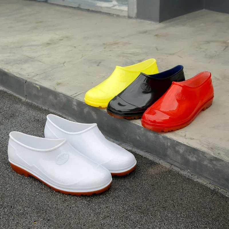 

Мужская белая обувь без шнуровки с низким вырезом, кухонная противоскользящая рабочая обувь, водонепроницаемая резиновая обувь, весенне-осенняя непромокаемая обувь