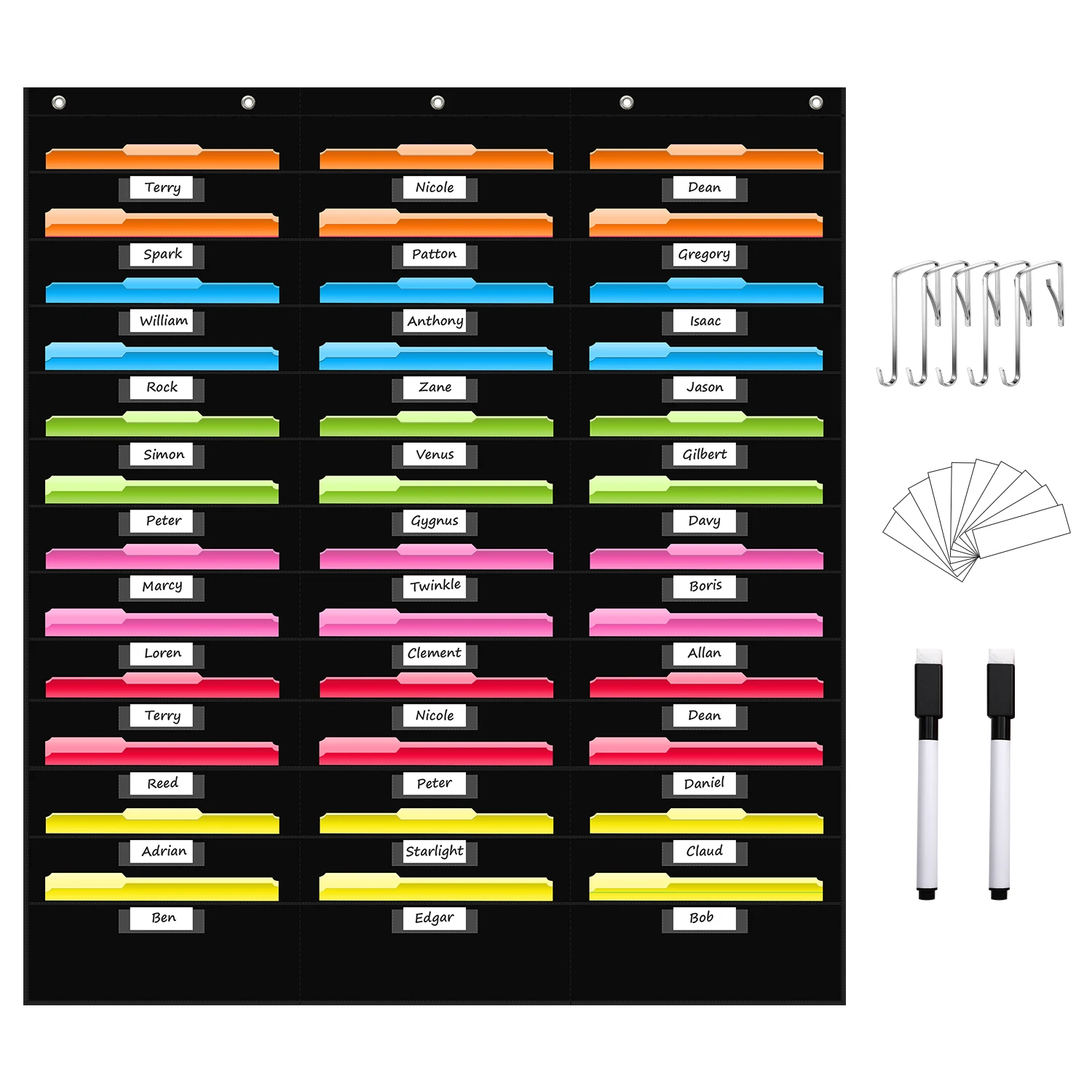 36 Pockets File Storage Pocket Chart with Nametag Pockets, Hanging Wall File Organizer for Classroom and Office