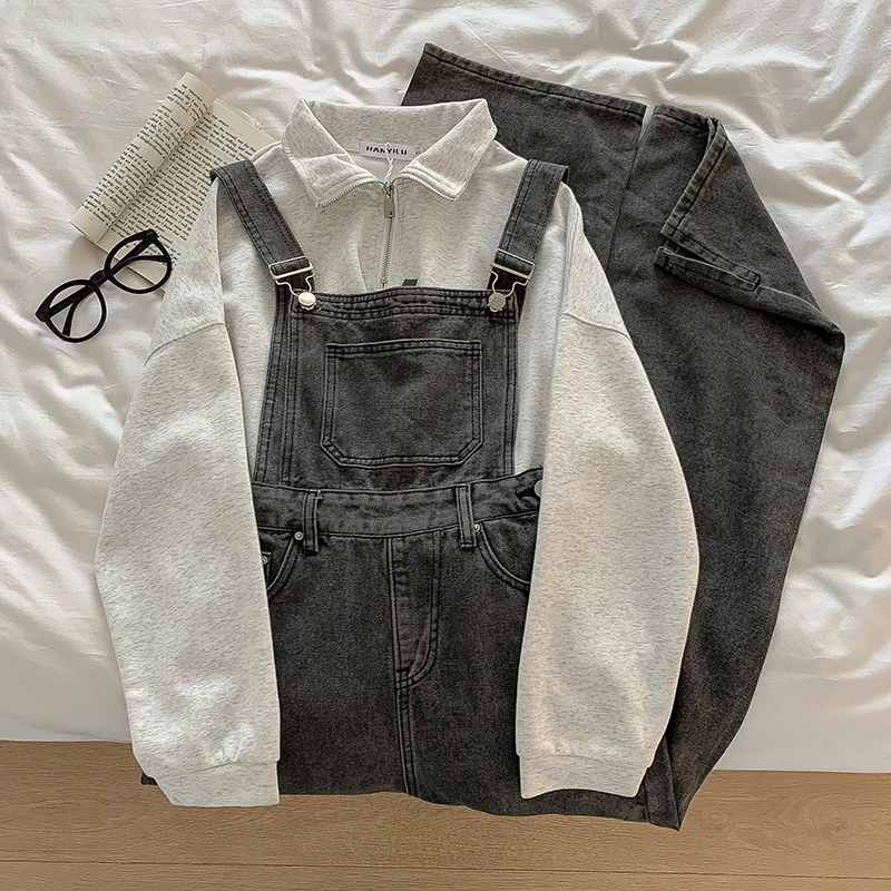 Women's Denim Overalls 2023 Streetwear Fashion High Waist Wide Leg Pants All-Match Casual Jean Jumpsuits