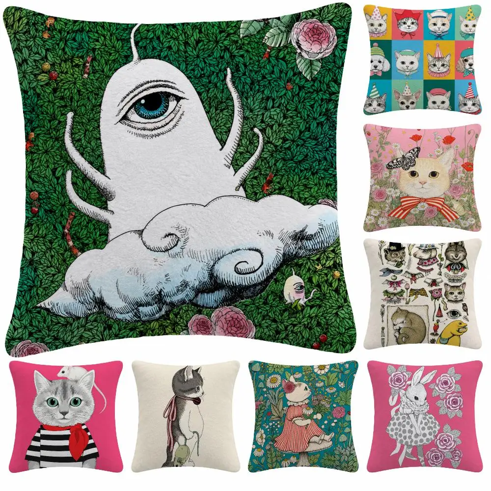 Art Contemporary Y-Yuko Higuchi Cushion Cover Soft Plush Decorative Sofa Bedroom Living Room Car Dorm Home Decor Gift