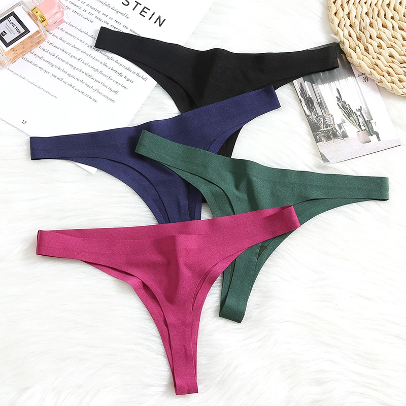 Giczi 6PCS/Set Women\'s Panties Seamless Female Thongs Cozy Silk Satin Underwear Sexy Lingerie Simple Sports Breathable G-Strings